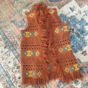 Vintage 70’s Boho Tribal Fringe Crochet Vest